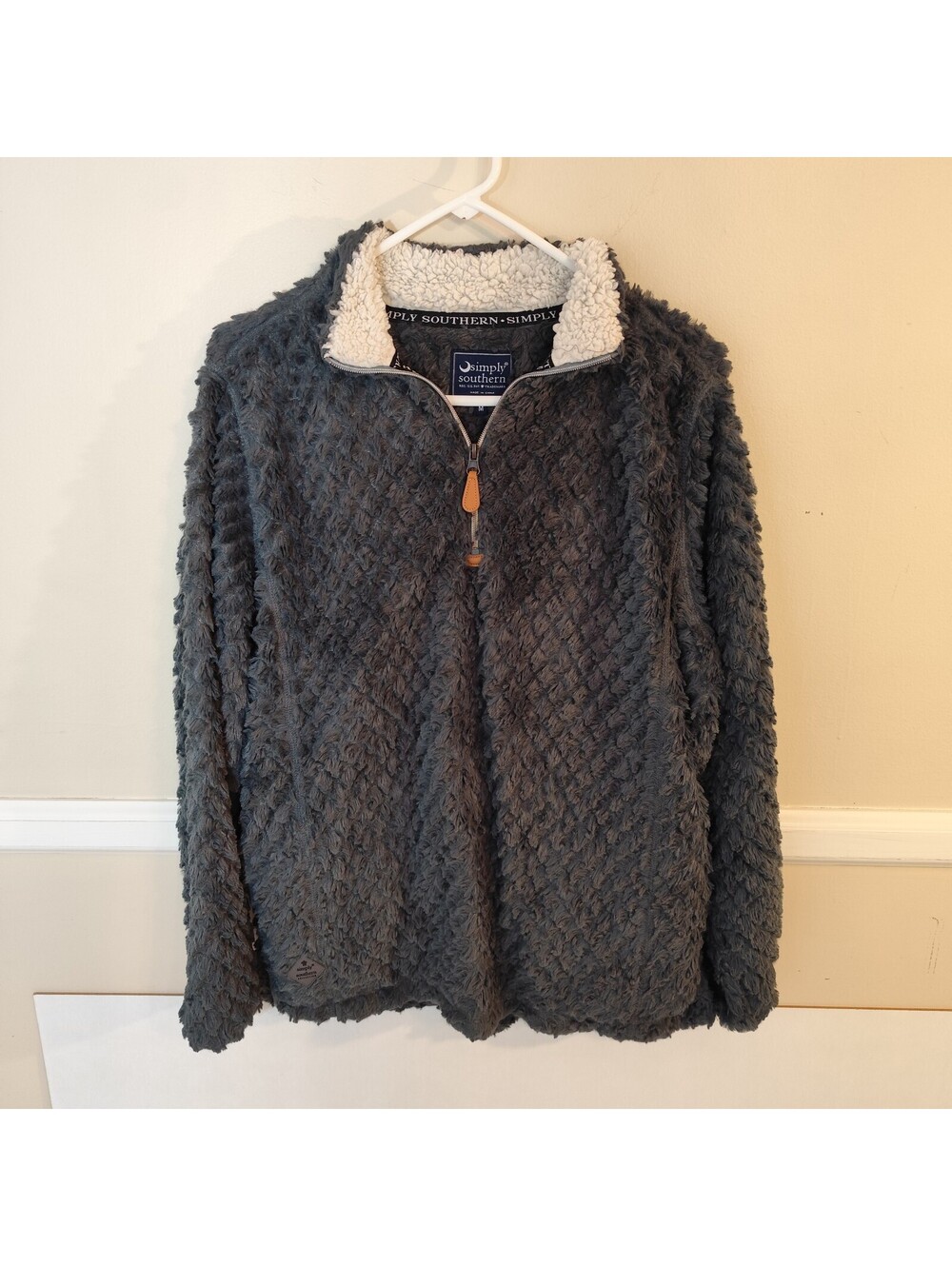 Simply Southern Gray Textured Sherpa Fleece Pullover Sweatshirt Women's Size M